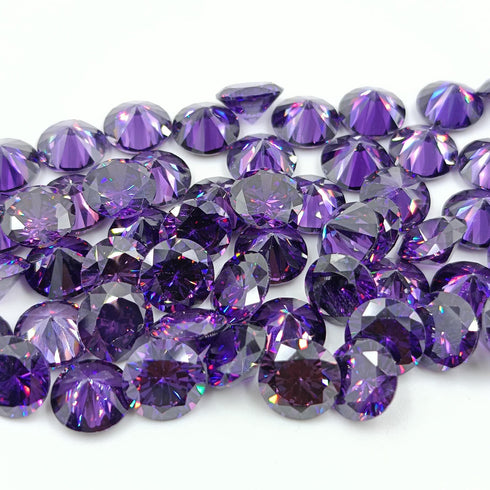 AAA Purple Amethyst CZ Gemstone: Round Cut Cubic Zirconia (0.5mm - 15mm)