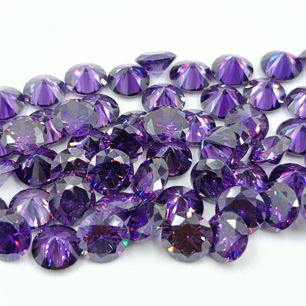 AAA Purple Amethyst CZ Gemstone: Round Cut Cubic Zirconia (0.5mm - 15mm)