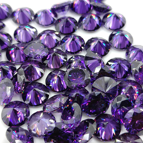 AAA Purple Amethyst CZ Gemstone: Round Cut Cubic Zirconia (0.5mm - 15mm)