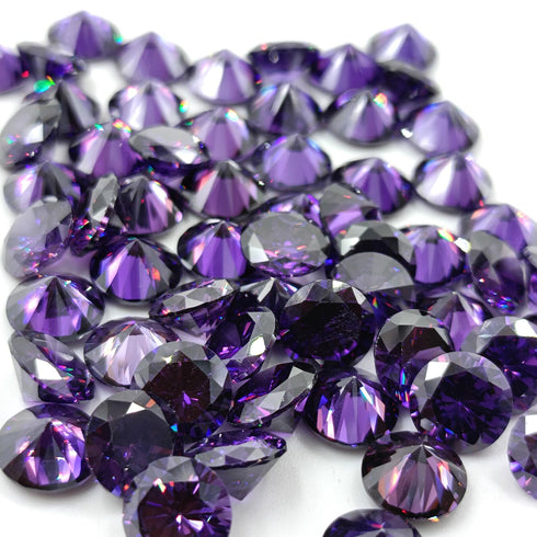 AAA Purple Amethyst CZ Gemstone: Round Cut Cubic Zirconia (0.5mm - 15mm)