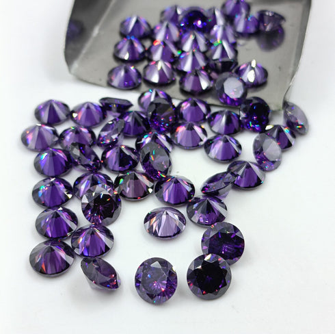AAA Purple Amethyst CZ Gemstone: Round Cut Cubic Zirconia (0.5mm - 15mm)