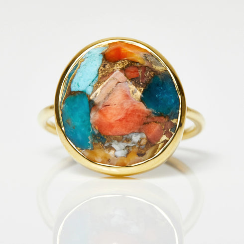 Turquoise Statement Ring, 14k Gold Filled, 925 Sterling Silver- Oyster Copper Turquoise Ring, Gift for Her, Handmade Bohemian Ring