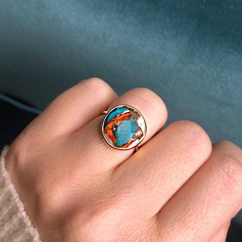 Turquoise Statement Ring, 14k Gold Filled, 925 Sterling Silver- Oyster Copper Turquoise Ring, Gift for Her, Handmade Bohemian Ring