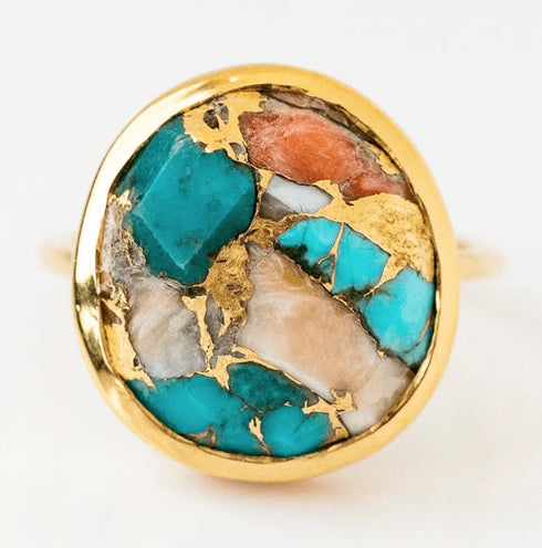 Turquoise Statement Ring, 14k Gold Filled, 925 Sterling Silver- Oyster Copper Turquoise Ring, Gift for Her, Handmade Bohemian Ring