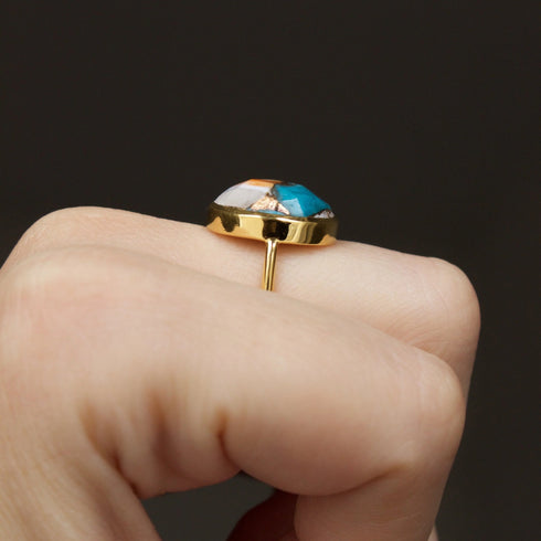 Turquoise Statement Ring, 14k Gold Filled, 925 Sterling Silver- Oyster Copper Turquoise Ring, Gift for Her, Handmade Bohemian Ring