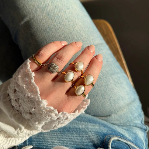 Mother of pearl ring - Vintage inspired ring - Oval ring - Gemstone ring - Statement ring - Braided ring - Bold ring - MARGOT RING