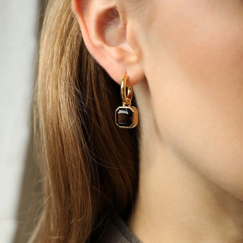 Minimalist Smoky Quartz Huggies, Everyday Stacking Hoop Earrings Gold, Unique Crystal Spike Drop Hoops, Trendy Gift Ideas BFF Sister Niece