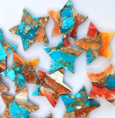 Natural Kingman Mohave Orange Oyster Turquoise Cabochon, Star Shape 5mm - 30mm Orange Spiny Oyster Turquoise Loose Star Gemstones