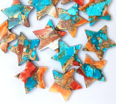 Natural Kingman Mohave Orange Oyster Turquoise Cabochon, Star Shape 5mm - 30mm Orange Spiny Oyster Turquoise Loose Star Gemstones