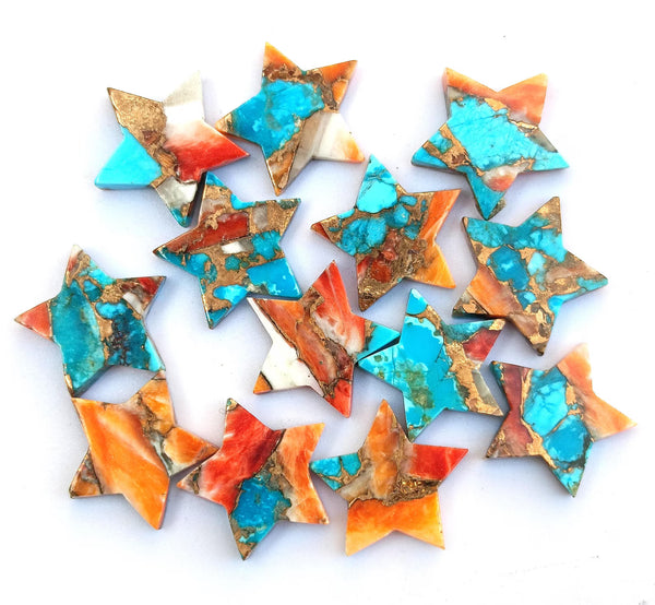 Natural Kingman Mohave Orange Oyster Turquoise Cabochon, Star Shape 5mm - 30mm Orange Spiny Oyster Turquoise Loose Star Gemstones