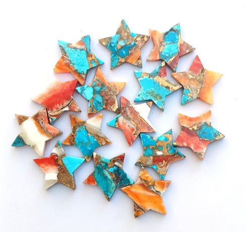 Natural Kingman Mohave Orange Oyster Turquoise Cabochon, Star Shape 5mm - 30mm Orange Spiny Oyster Turquoise Loose Star Gemstones