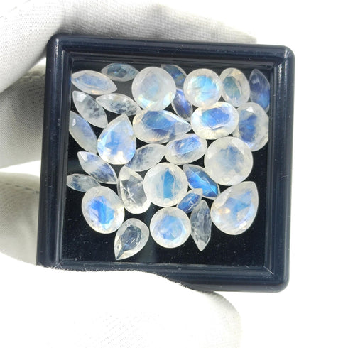 Rainbow Moonstone Faceted Gemstone Mix Shape and Size Moonstone Cut Stone, Natural Blue fire White Rainbow Moonstone Loose Stone Wholesale