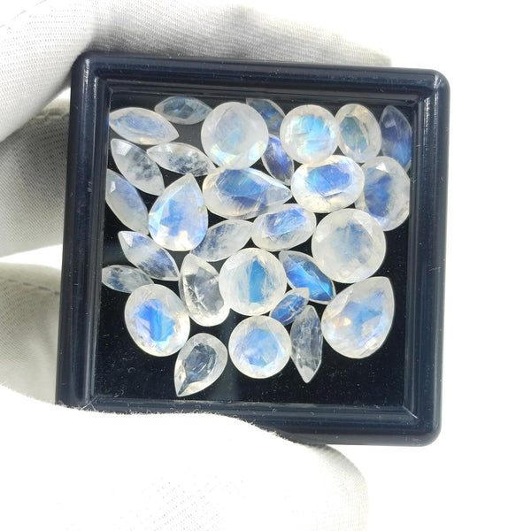 Rainbow Moonstone Faceted Gemstone Mix Shape and Size Moonstone Cut Stone, Natural Blue fire White Rainbow Moonstone Loose Stone Wholesale