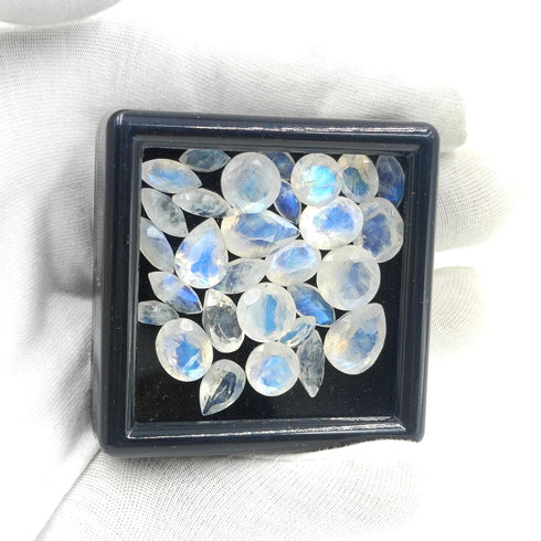 Rainbow Moonstone Faceted Gemstone Mix Shape and Size Moonstone Cut Stone, Natural Blue fire White Rainbow Moonstone Loose Stone Wholesale