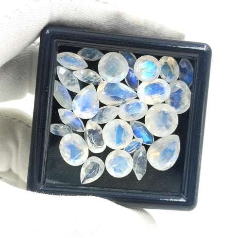 Rainbow Moonstone Faceted Gemstone Mix Shape and Size Moonstone Cut Stone, Natural Blue fire White Rainbow Moonstone Loose Stone Wholesale