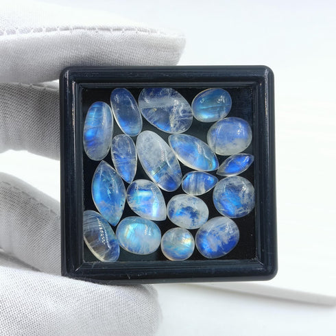 Natural Blue fire White Rainbow Moonstone Cabochon Loose Stone Wholesale Lot for jewelry