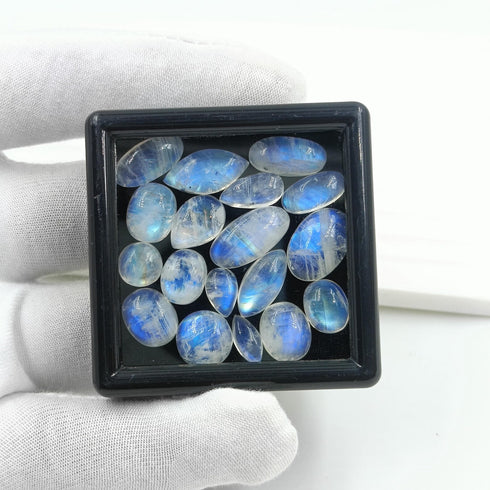 Natural Blue fire White Rainbow Moonstone Cabochon Loose Stone Wholesale Lot for jewelry