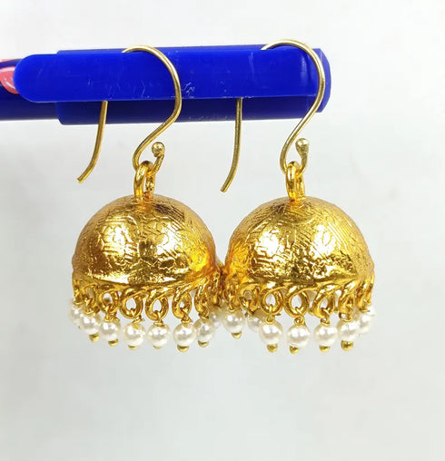18k Gold Plated Jhumka Earrings: Indian Style Brass