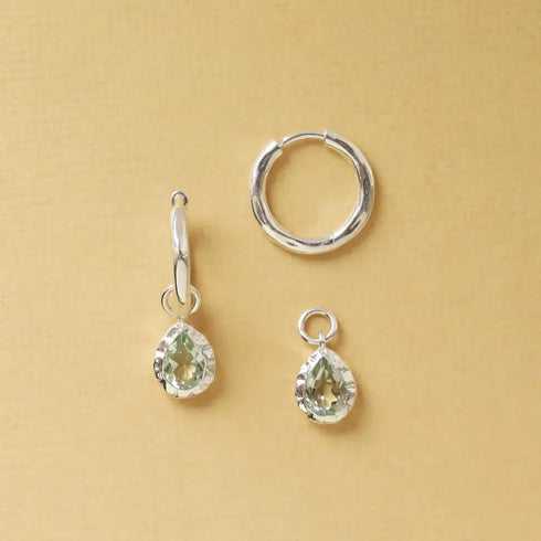 Green Amethyst Hoop Earrings: 14k Gold Vermeil, Sterling Silver