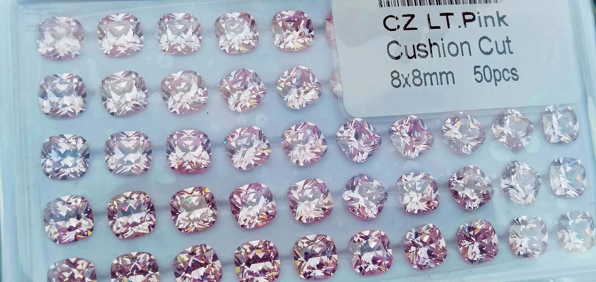 Cubic Zirconia AAA Quality Cushion Shape Lite Pink Color CZ Loose Stones 8mm 50pcs