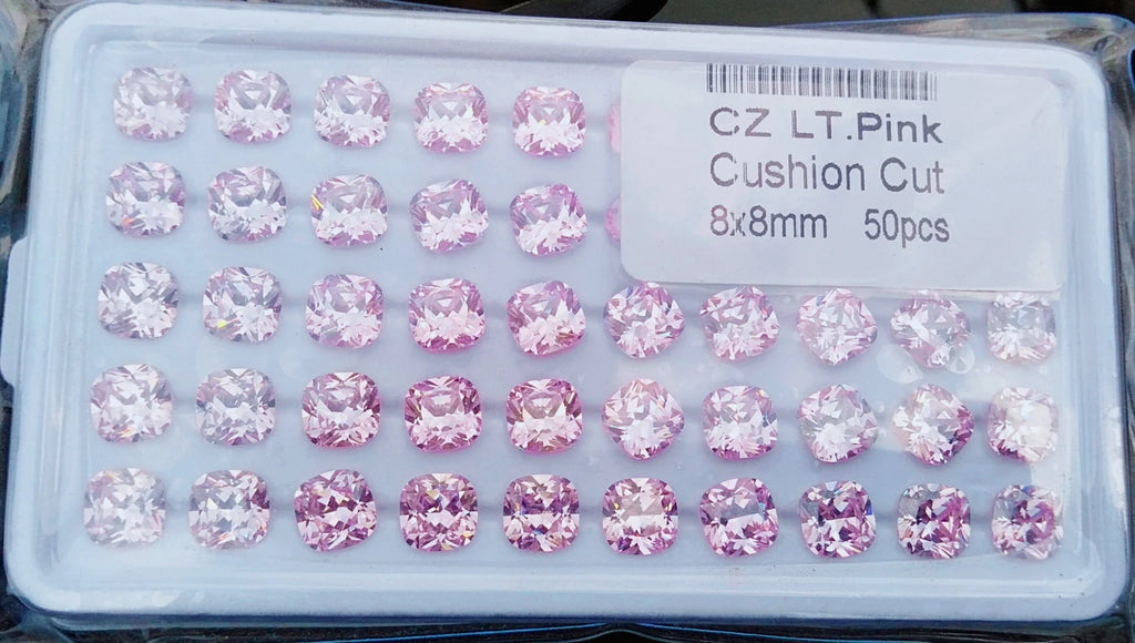Cubic Zirconia AAA Quality Cushion Shape Lite Pink Color CZ Loose Stones 8mm 50pcs