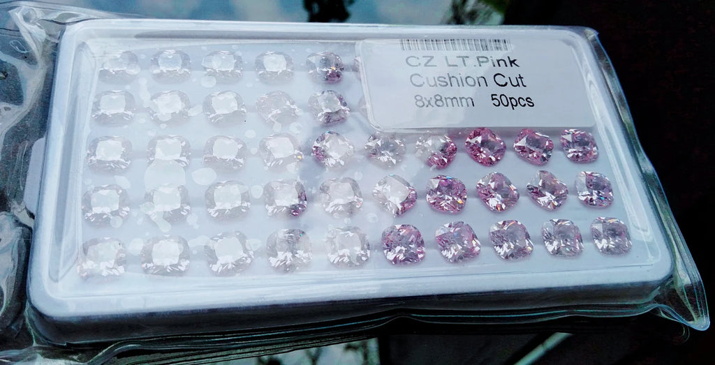 Cubic Zirconia AAA Quality Cushion Shape Lite Pink Color CZ Loose Stones 8mm 50pcs