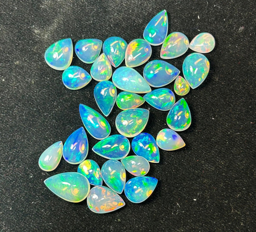 Opal Loose Stones,Wow 100% Natural White Ethiopian Opal AAA+++ Quality Cabochon Pear Shape,Welo Opal Making Jewelry,October Birthstone