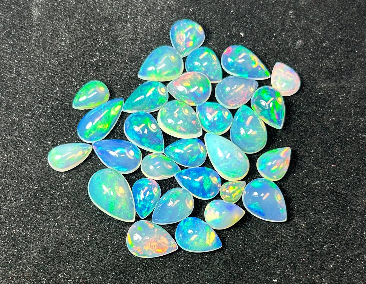 Opal Loose Stones,Wow 100% Natural White Ethiopian Opal AAA+++ Quality Cabochon Pear Shape,Welo Opal Making Jewelry,October Birthstone