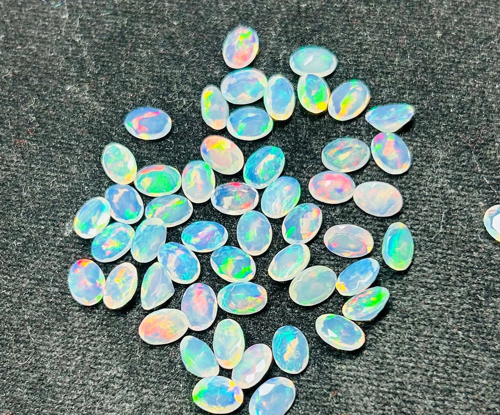 Opal Loose Stones,faceted White Opal, Natural Ethiopian Opal AAA+++ Quality Faceted Oval Shape,Welo Opal Making Jewelry,October Birthstone
