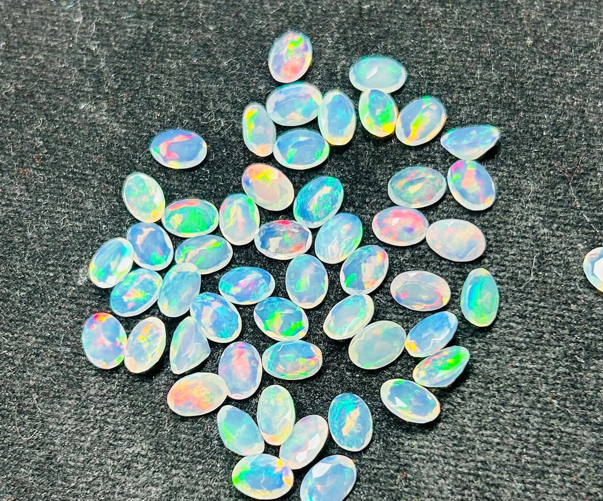 Opal Loose Stones,faceted White Opal, Natural Ethiopian Opal AAA+++ Quality Faceted Oval Shape,Welo Opal Making Jewelry,October Birthstone