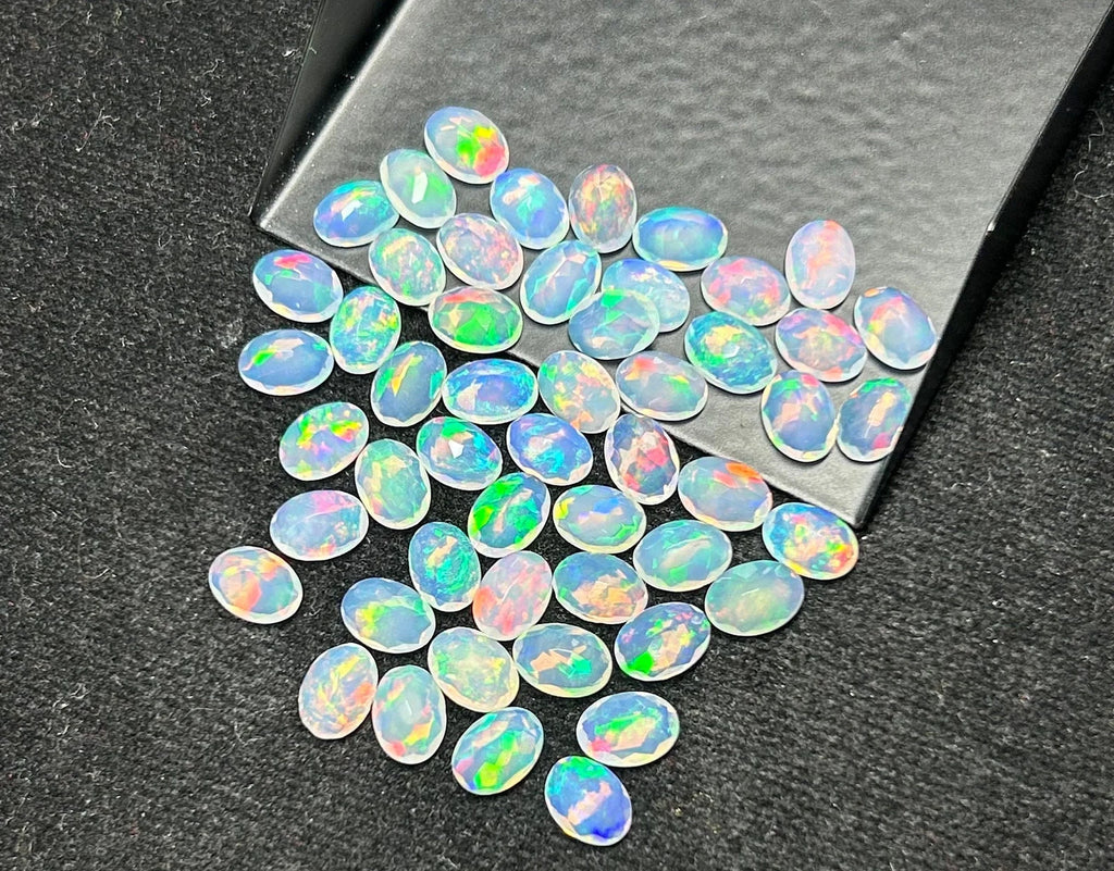 Opal Loose Stones,faceted White Opal, Natural Ethiopian Opal AAA+++ Quality Faceted Oval Shape,Welo Opal Making Jewelry,October Birthstone