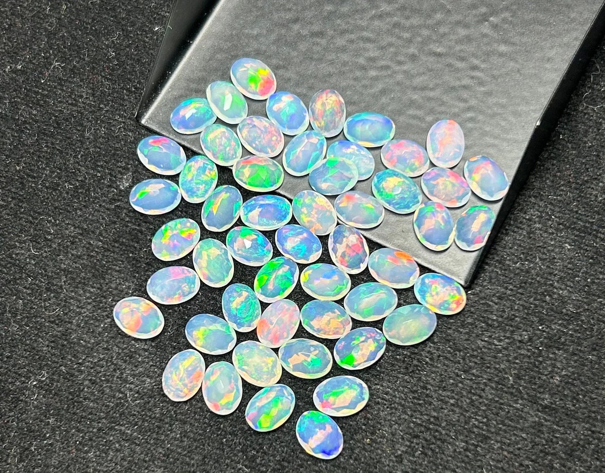 Opal Loose Stones,faceted White Opal, Natural Ethiopian Opal AAA+++ Quality Faceted Oval Shape,Welo Opal Making Jewelry,October Birthstone