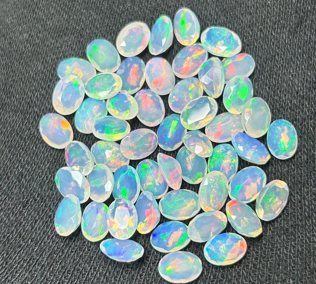 Opal AAA+++ Faceted Loose Gemstone Lot,oval White opal Natural Ethiopian Opal Faceted Oval Shape,Size 6x4mmto20x15mm October Birthstone,