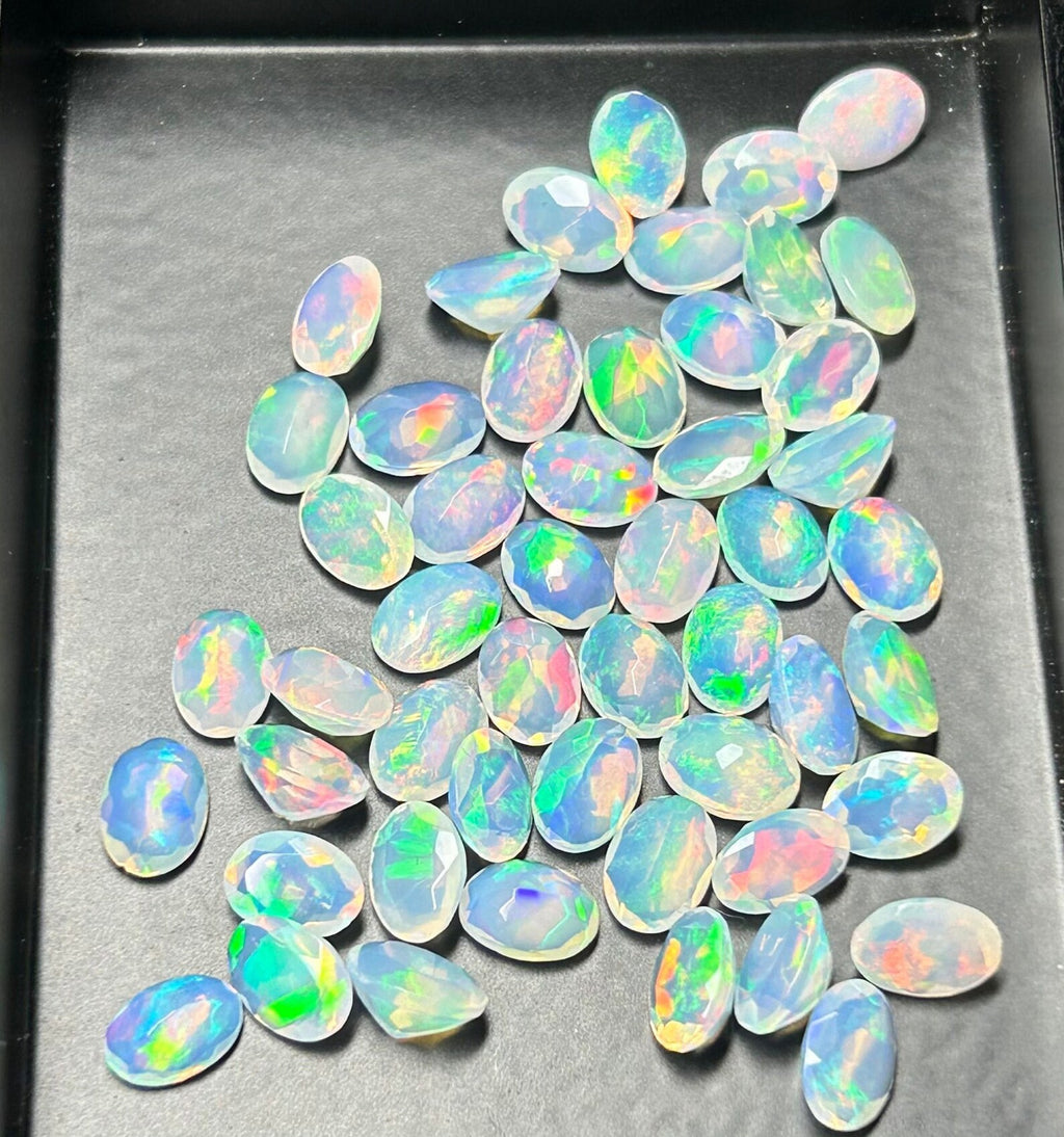 Opal AAA+++ Faceted Loose Gemstone Lot,oval White opal Natural Ethiopian Opal Faceted Oval Shape,Size 6x4mmto20x15mm October Birthstone,