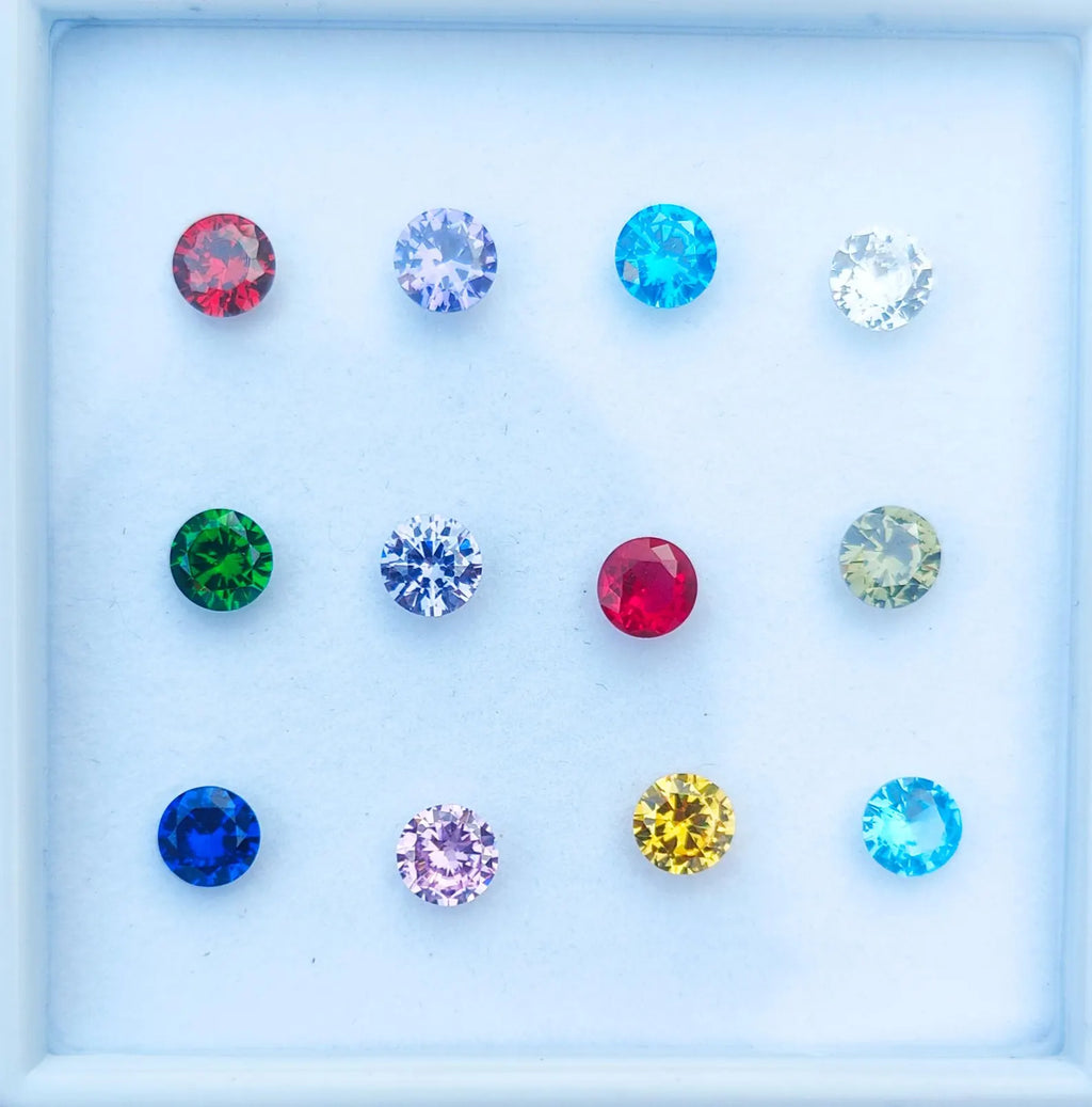 Birth Stones Cubic Zirconia AAA Quality 12 Colors Round shape, Jewelry making, Multi Color CZ 12 Stones Loose Stones (2mm - 10mm) zirconia
