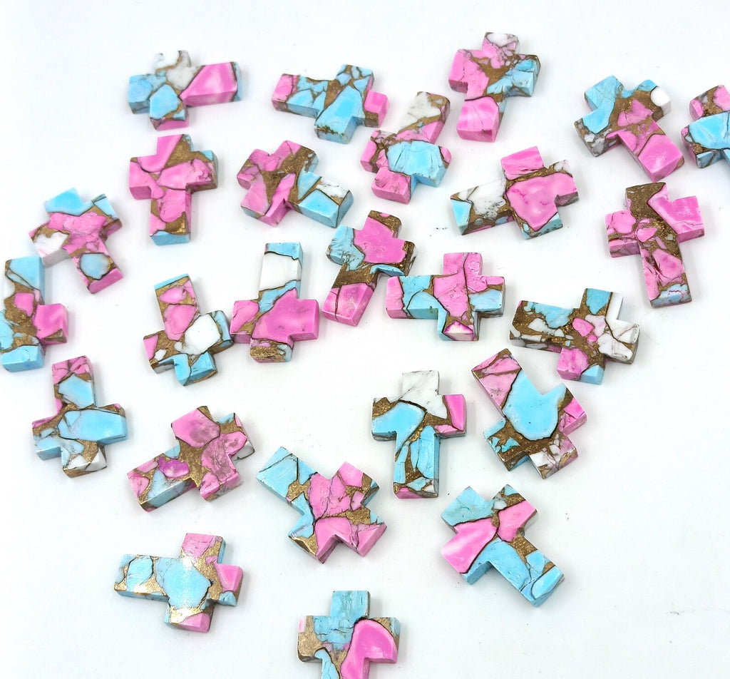 Cotton Candy Turquoise Cross Cabochon: Dahlia Turquoise Flatback loose gemstone for jewelry making