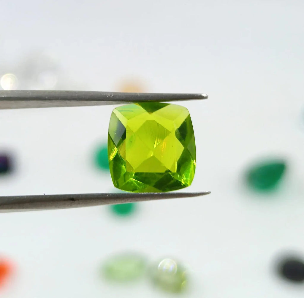 AAA Green Peridot Gemstone: Faceted Cushion Cut, Jewelry Making