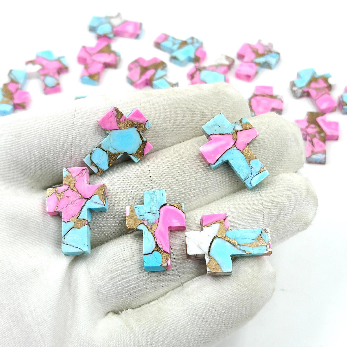 Cotton Candy Turquoise Cross Cabochon: Dahlia Turquoise Flatback loose gemstone for jewelry making