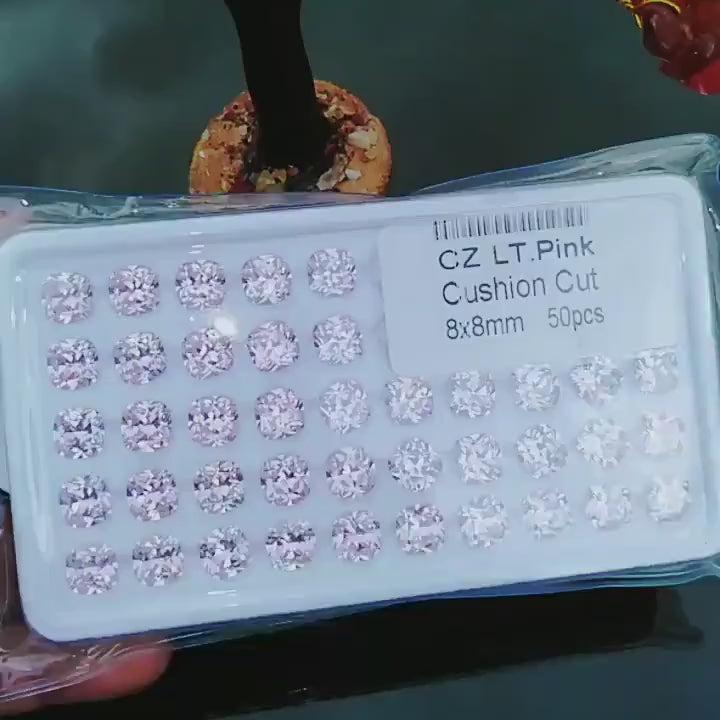 Cubic Zirconia AAA Quality Cushion Shape Lite Pink Color CZ Loose Stones 8mm 50pcs
